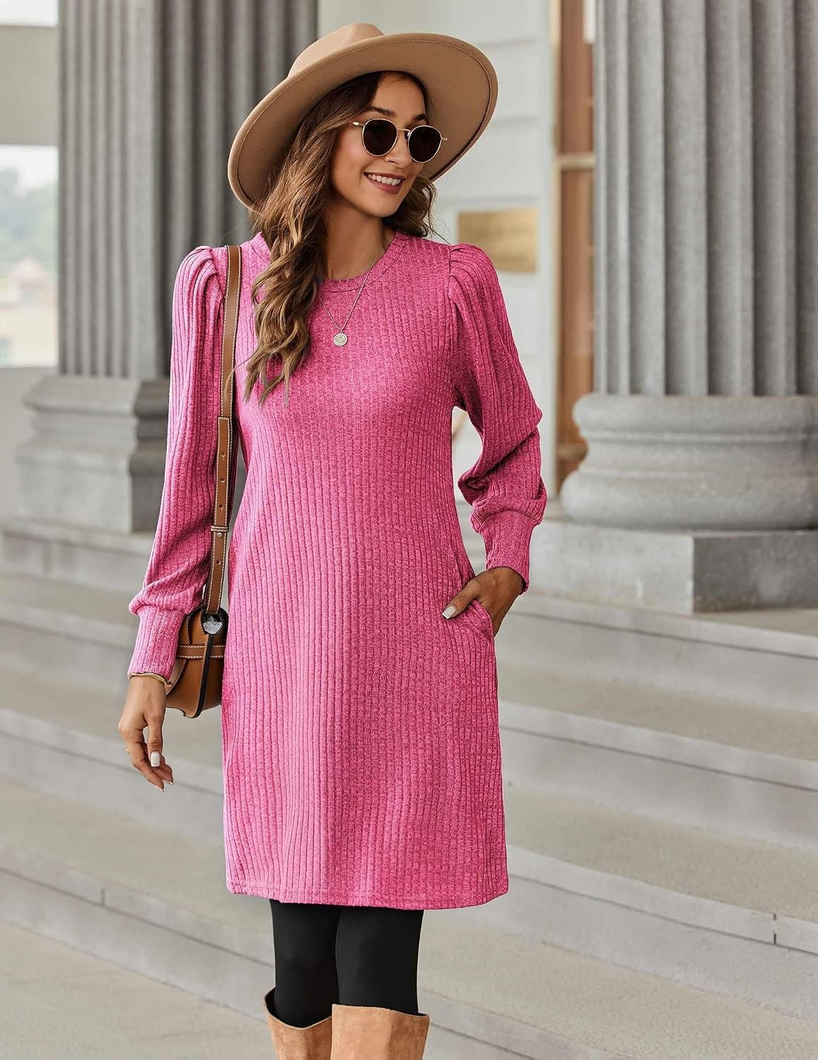 image:imageZeagoo Women Fall Winter Dress Knitted Pullover DressesRose Pink