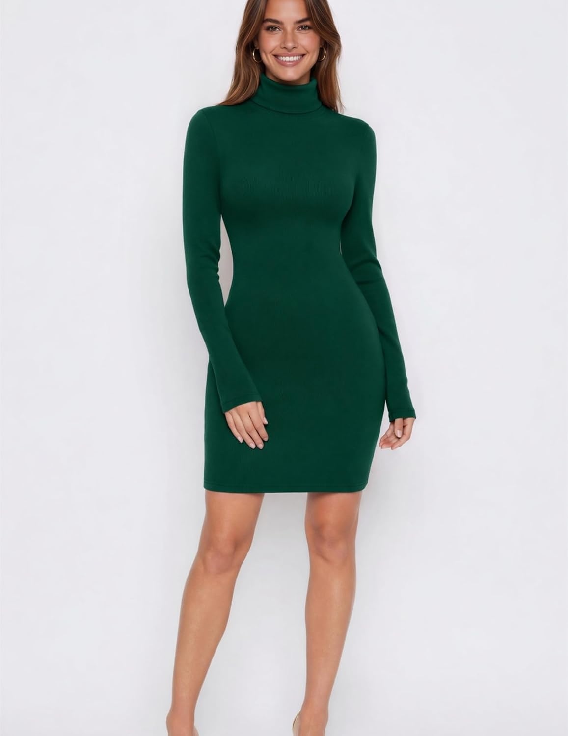 image:imageZeagoo Women Long Sleeve Dress Sweater Dress Turtleneck Ribbed Fall DressesGreen