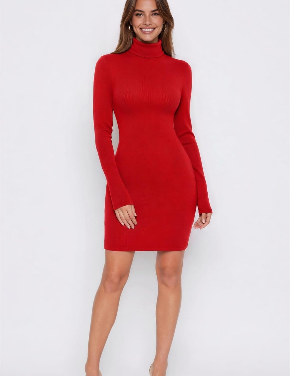 image:imageZeagoo Women Long Sleeve Dress Sweater Dress Turtleneck Ribbed Fall DressesTr
