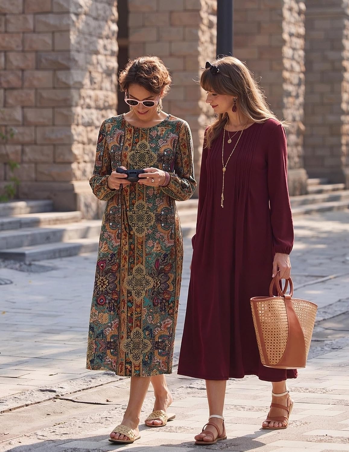 image:imageZeagoo Women Long Sleeve Fall Dress Casual A Line Dresses 2026 Midi Flare DressBurgundy