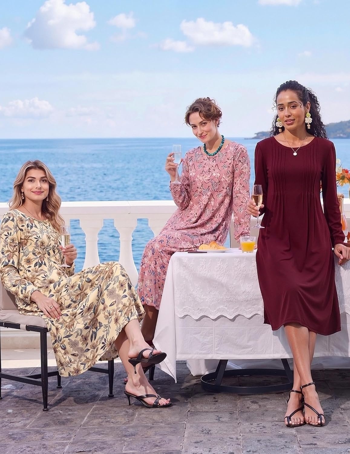 image:imageZeagoo Women Long Sleeve Fall Dress Casual A Line Dresses 2026 Midi Flare DressKhaki Floral