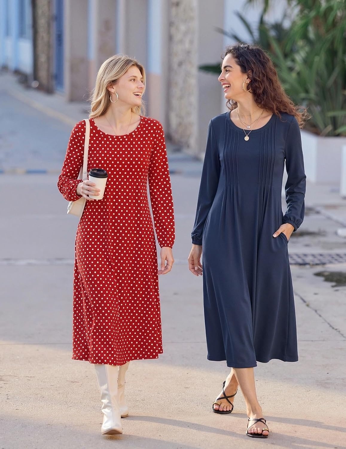 image:imageZeagoo Women Long Sleeve Fall Dress Casual A Line Dresses 2026 Midi Flare DressNavy Blue
