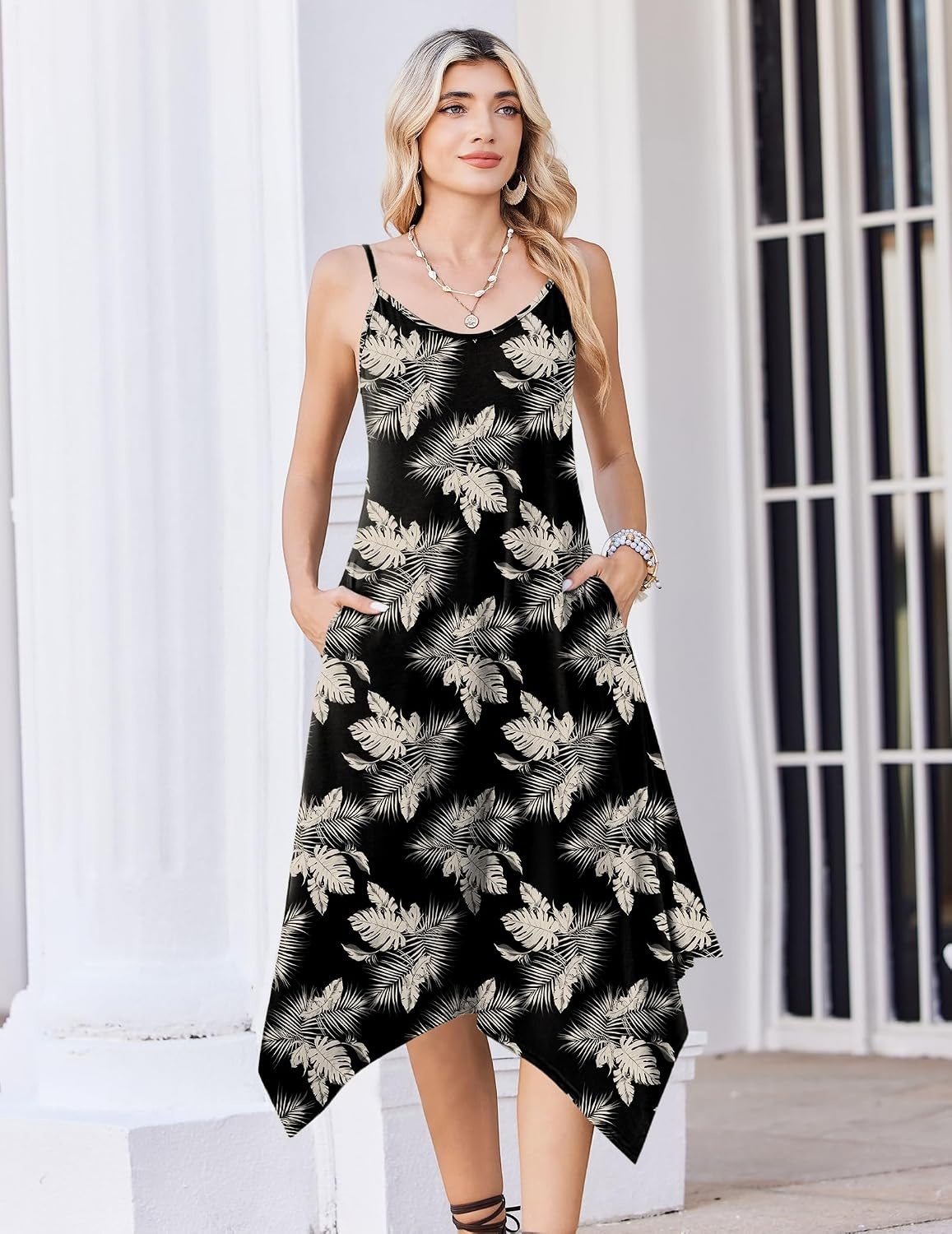 image:imageZeagoo Women Summer Midi Dresses 2026 Hawaiian Bohemian Beach Cover Up Sundress Spaghetti Strap Casual Dress with PocketsApricot Brown