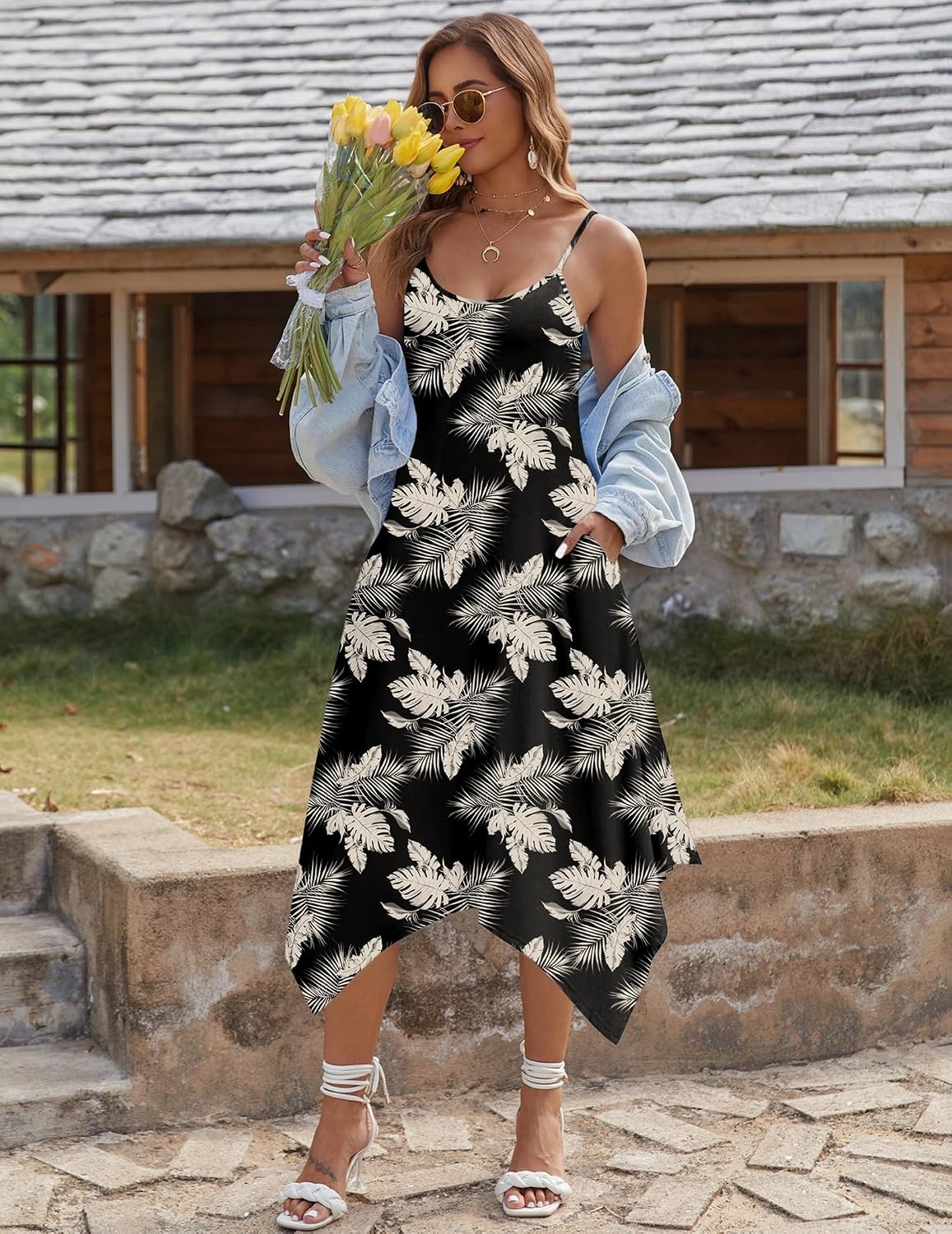 image:imageZeagoo Women Summer Midi Dresses 2026 Hawaiian Bohemian Beach Cover Up Sundress Spaghetti Strap Casual Dress with PocketsApricot Brown
