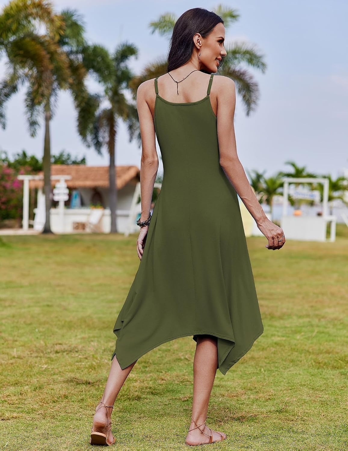 image:imageZeagoo Women Summer Midi Dresses 2026 Hawaiian Bohemian Beach Cover Up Sundress Spaghetti Strap Casual Dress with PocketsArmy Green