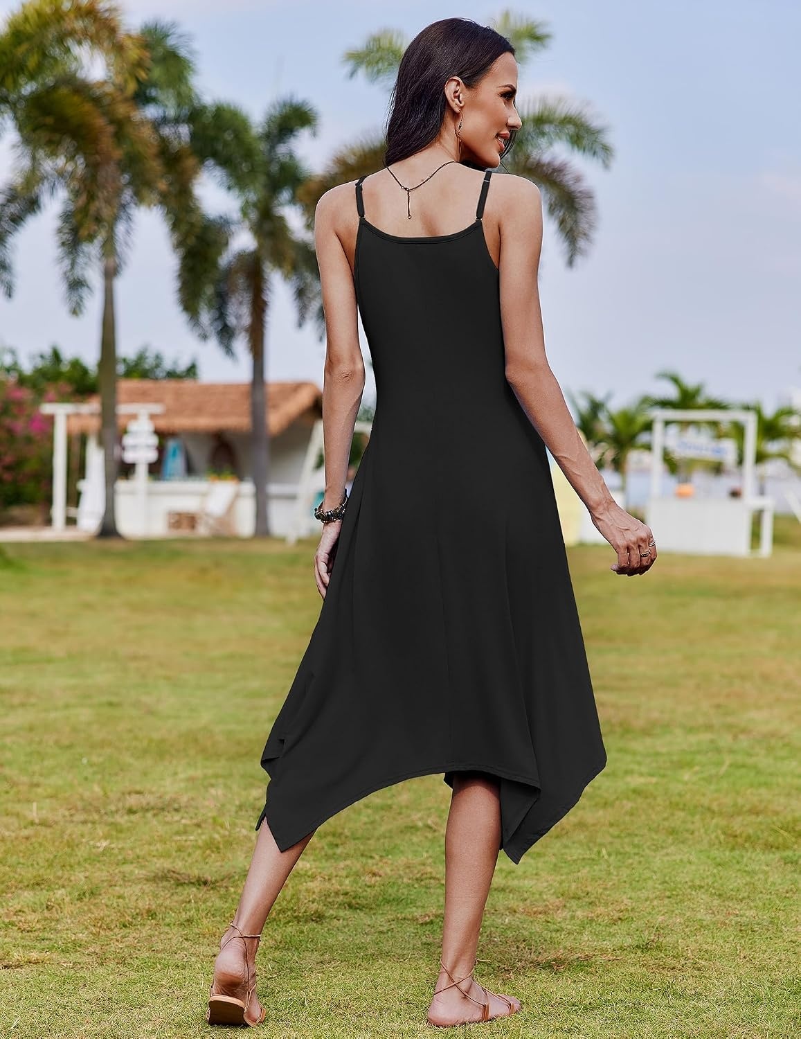 image:imageZeagoo Women Summer Midi Dresses 2026 Hawaiian Bohemian Beach Cover Up Sundress Spaghetti Strap Casual Dress with PocketsBlack