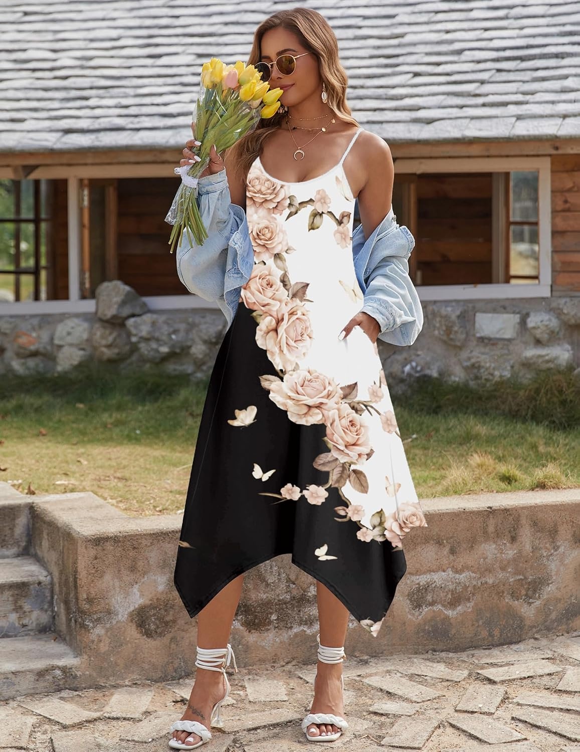 image:imageZeagoo Women Summer Midi Dresses 2026 Hawaiian Bohemian Beach Cover Up Sundress Spaghetti Strap Casual Dress with PocketsChampagne Pink