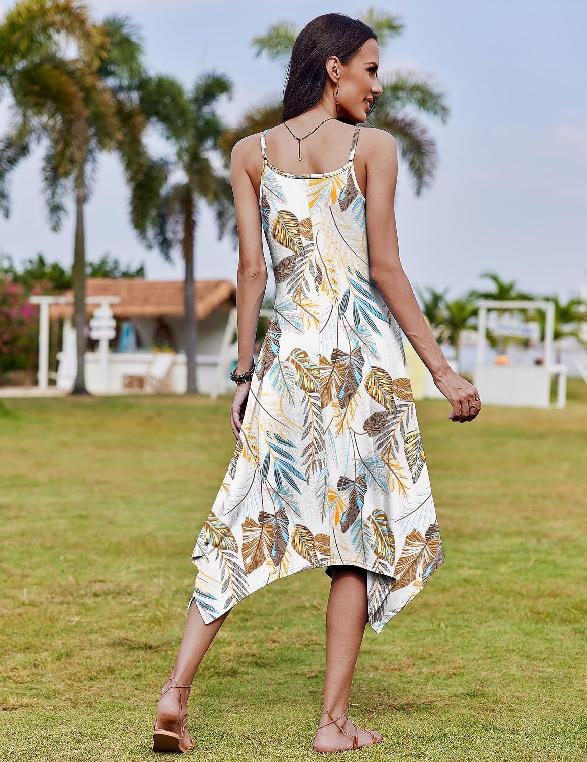 image:imageZeagoo Women Summer Midi Dresses 2026 Hawaiian Bohemian Beach Cover Up Sundress Spaghetti Strap Casual Dress with PocketsLeaf