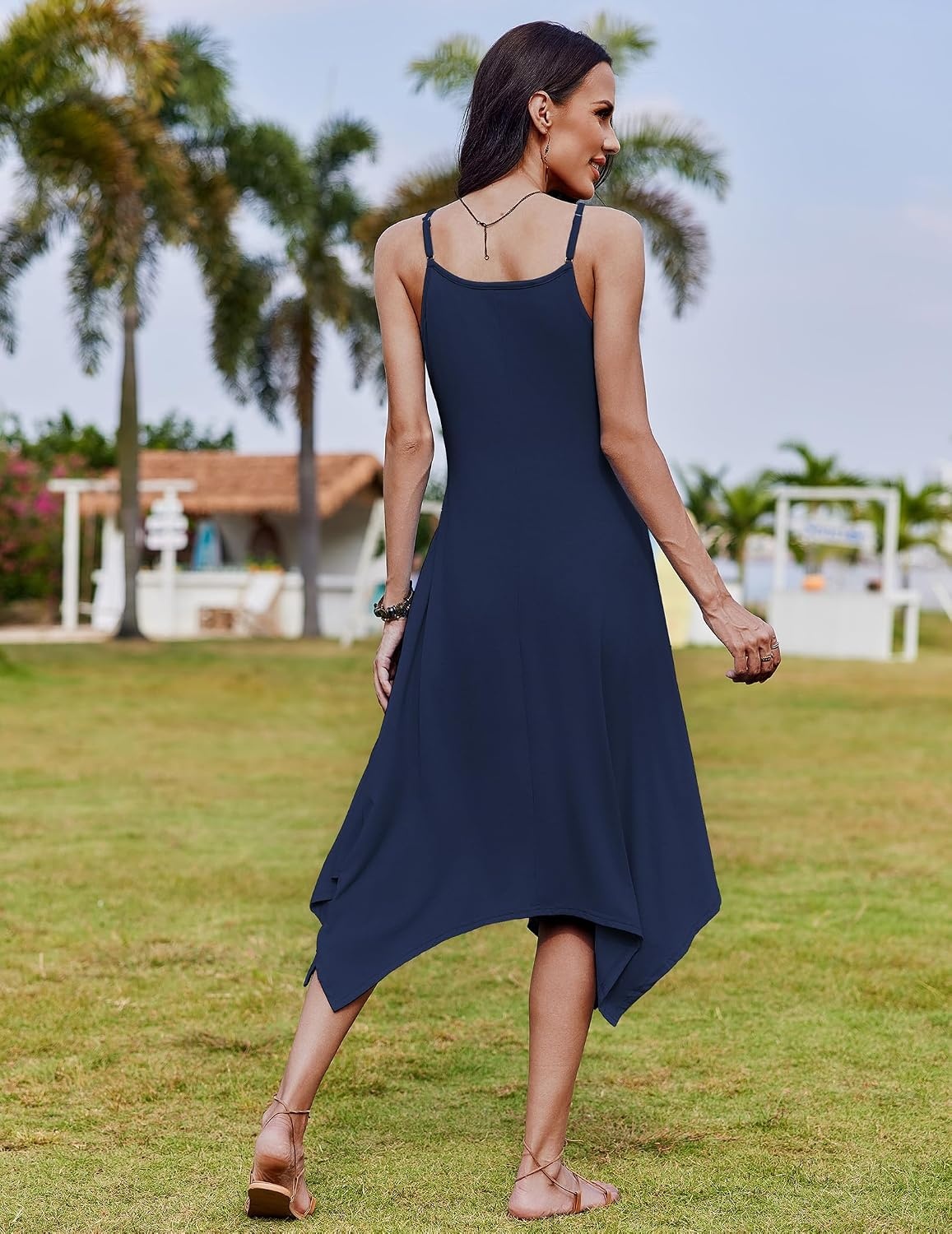 image:imageZeagoo Women Summer Midi Dresses 2026 Hawaiian Bohemian Beach Cover Up Sundress Spaghetti Strap Casual Dress with PocketsNavy Blue