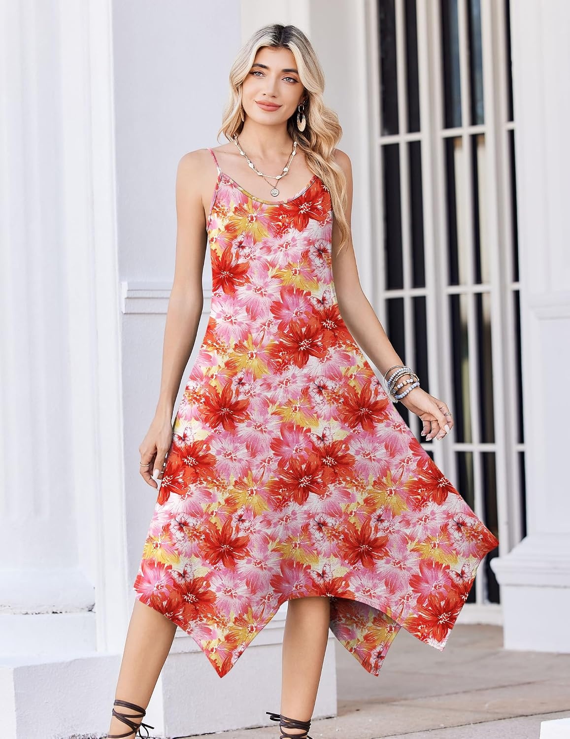image:imageZeagoo Women Summer Midi Dresses 2026 Hawaiian Bohemian Beach Cover Up Sundress Spaghetti Strap Casual Dress with PocketsRed Yellow