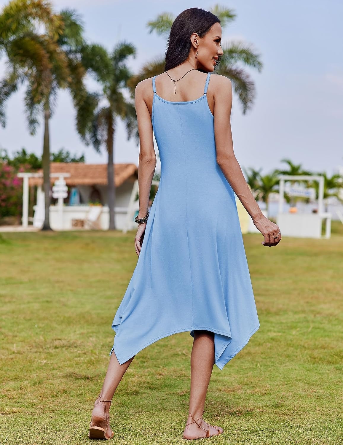 image:imageZeagoo Women Summer Midi Dresses 2026 Hawaiian Bohemian Beach Cover Up Sundress Spaghetti Strap Casual Dress with PocketsSky