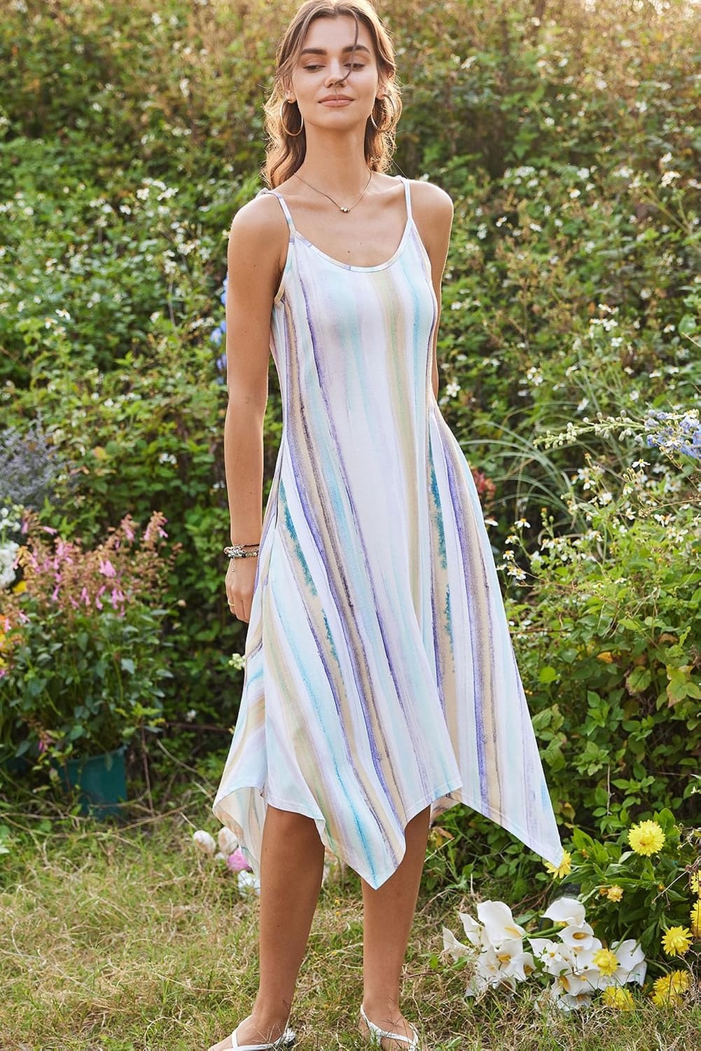 image:imageZeagoo Women Summer Midi Dresses 2026 Hawaiian Bohemian Beach Cover Up Sundress Spaghetti Strap Casual Dress with PocketsTie Dye