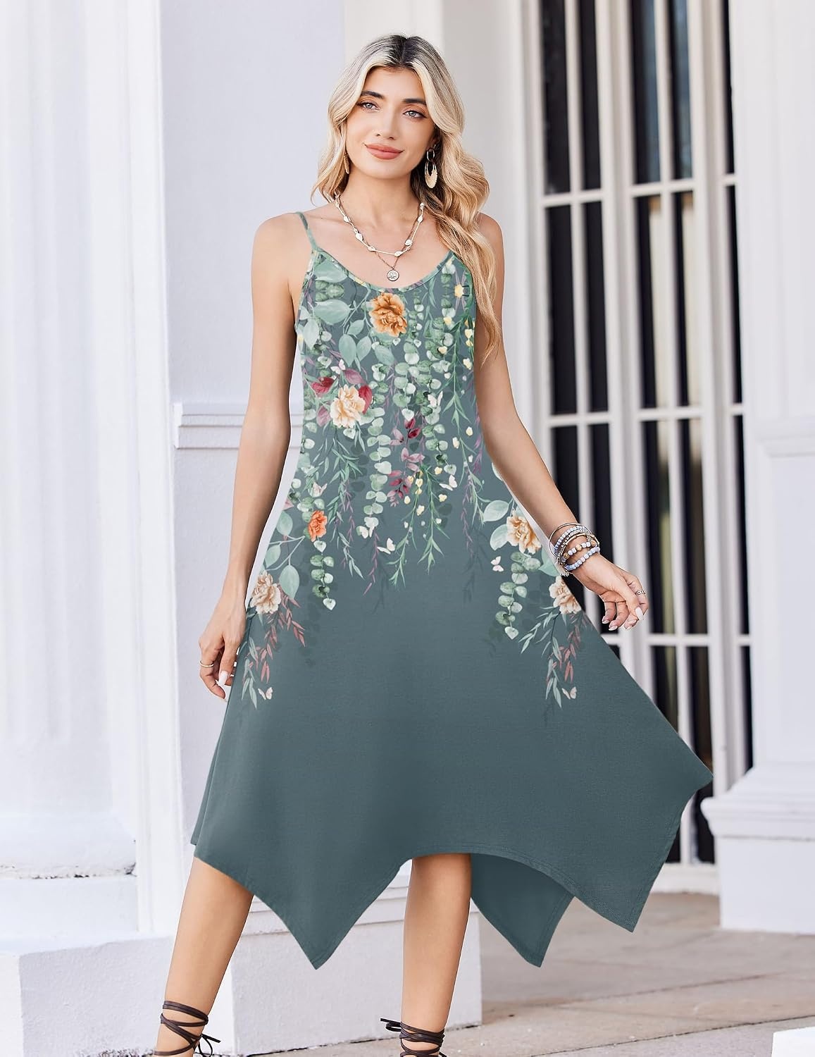 image:imageZeagoo Women Summer Midi Dresses 2026 Hawaiian Bohemian Beach Cover Up Sundress Spaghetti Strap Casual Dress with PocketsWatercolor