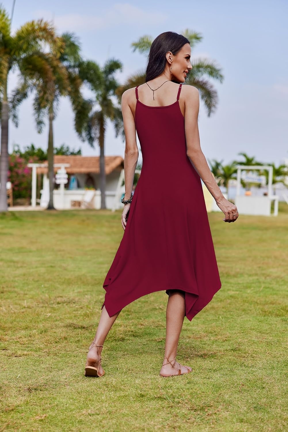 image:imageZeagoo Women Summer Midi Dresses 2026 Hawaiian Bohemian Beach Cover Up Sundress Spaghetti Strap Casual Dress with PocketsWine Red
