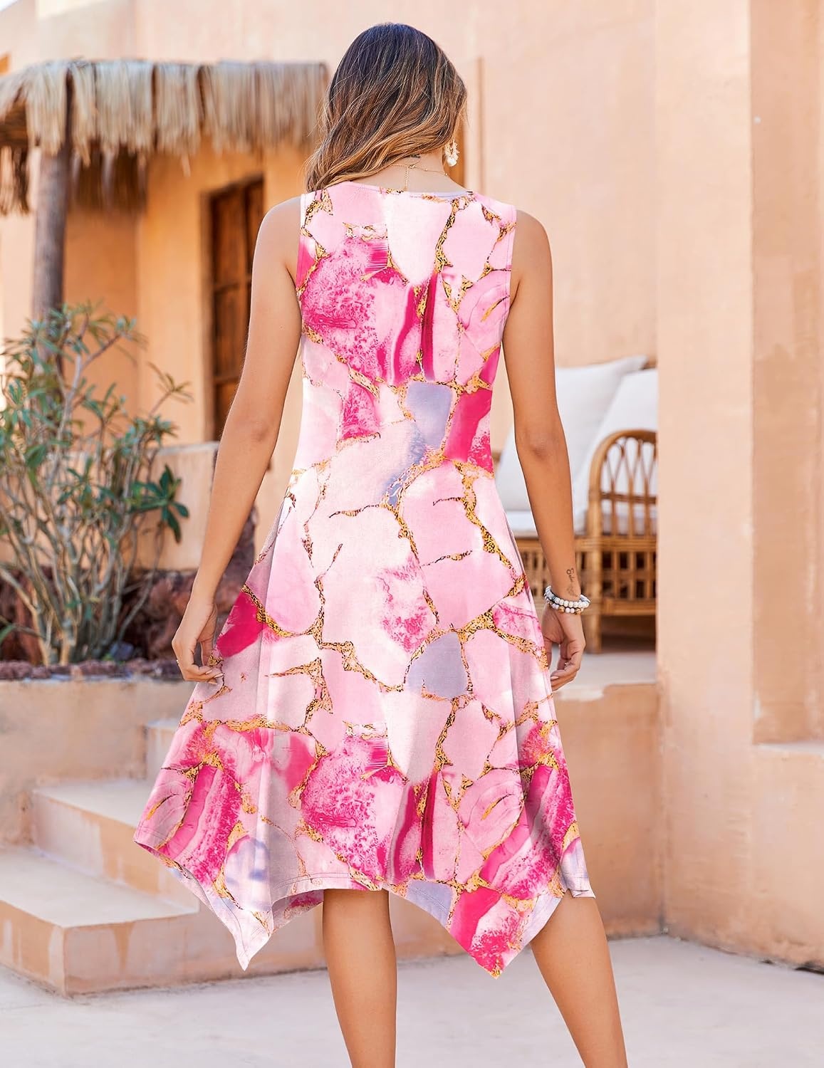 image:imageZeagoo Womens Casual Dress for Summer Tank Dress Loose Flowy Beach Dress with Pockets Hankerchief Flare Midi Sundress 202601 Apink