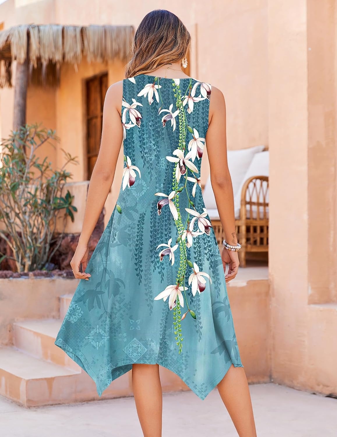 image:imageZeagoo Womens Casual Dress for Summer Tank Dress Loose Flowy Beach Dress with Pockets Hankerchief Flare Midi Sundress 202601 Blue