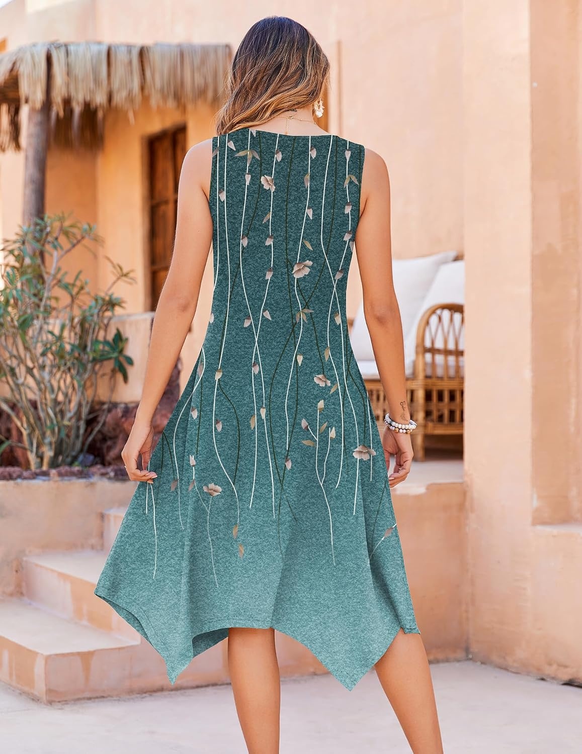 image:imageZeagoo Womens Casual Dress for Summer Tank Dress Loose Flowy Beach Dress with Pockets Hankerchief Flare Midi Sundress 202603 Green
