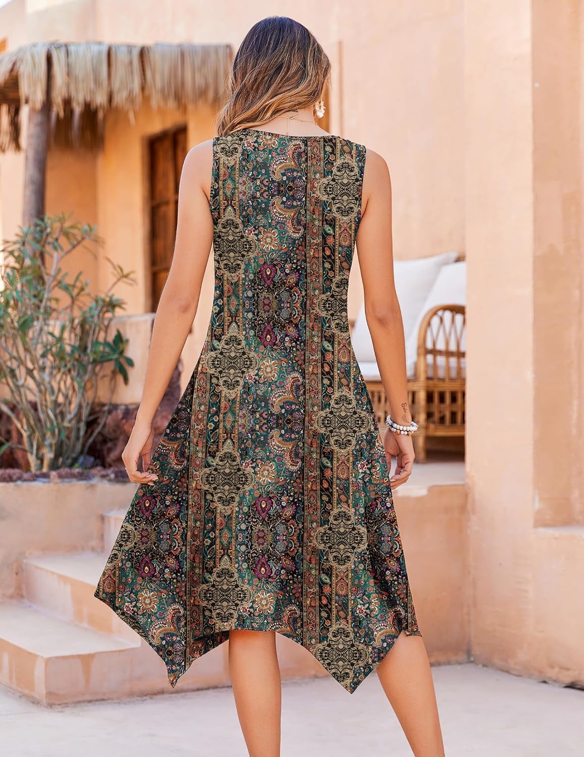 image:imageZeagoo Womens Casual Dress for Summer Tank Dress Loose Flowy Beach Dress with Pockets Hankerchief Flare Midi Sundress 2026Brown Mz721