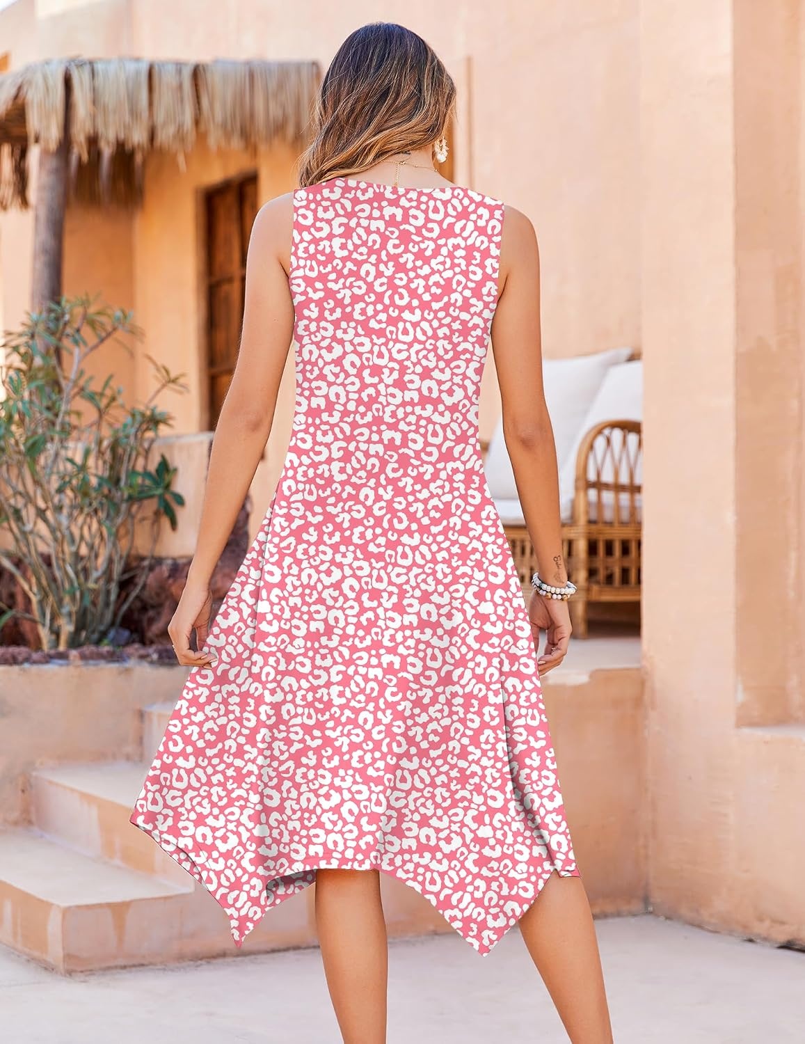 image:imageZeagoo Womens Casual Dress for Summer Tank Dress Loose Flowy Beach Dress with Pockets Hankerchief Flare Midi Sundress 2026Leopard Print