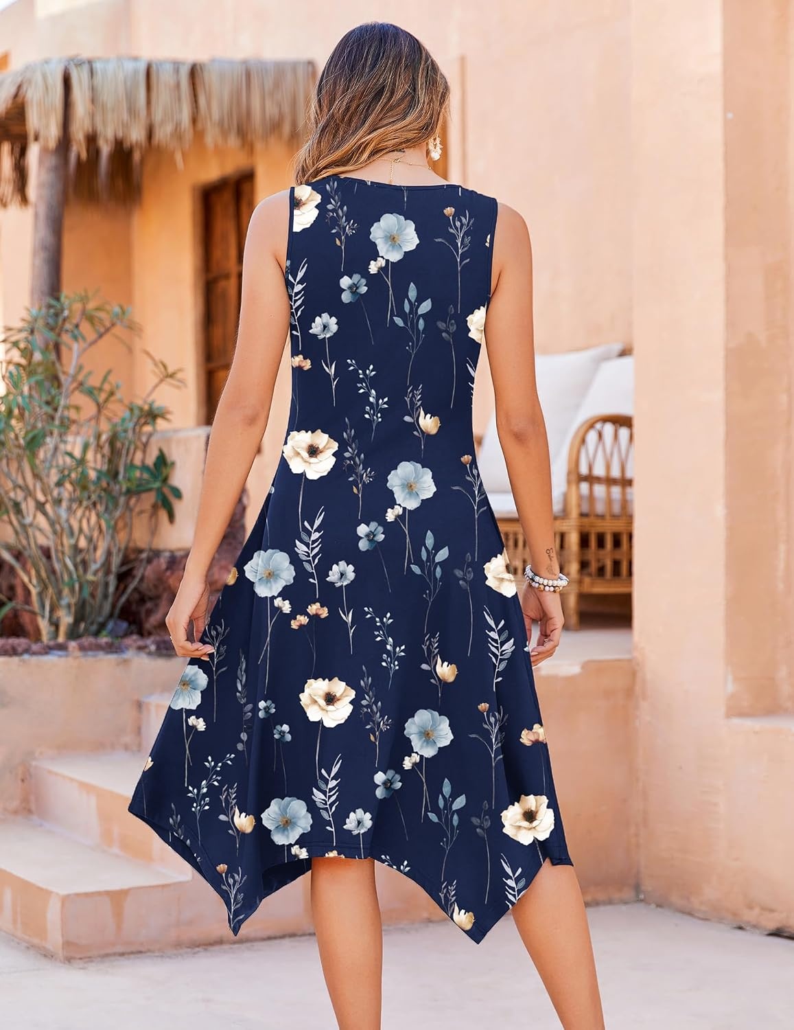 image:imageZeagoo Womens Casual Dress for Summer Tank Dress Loose Flowy Beach Dress with Pockets Hankerchief Flare Midi Sundress 2026Navy Bf318