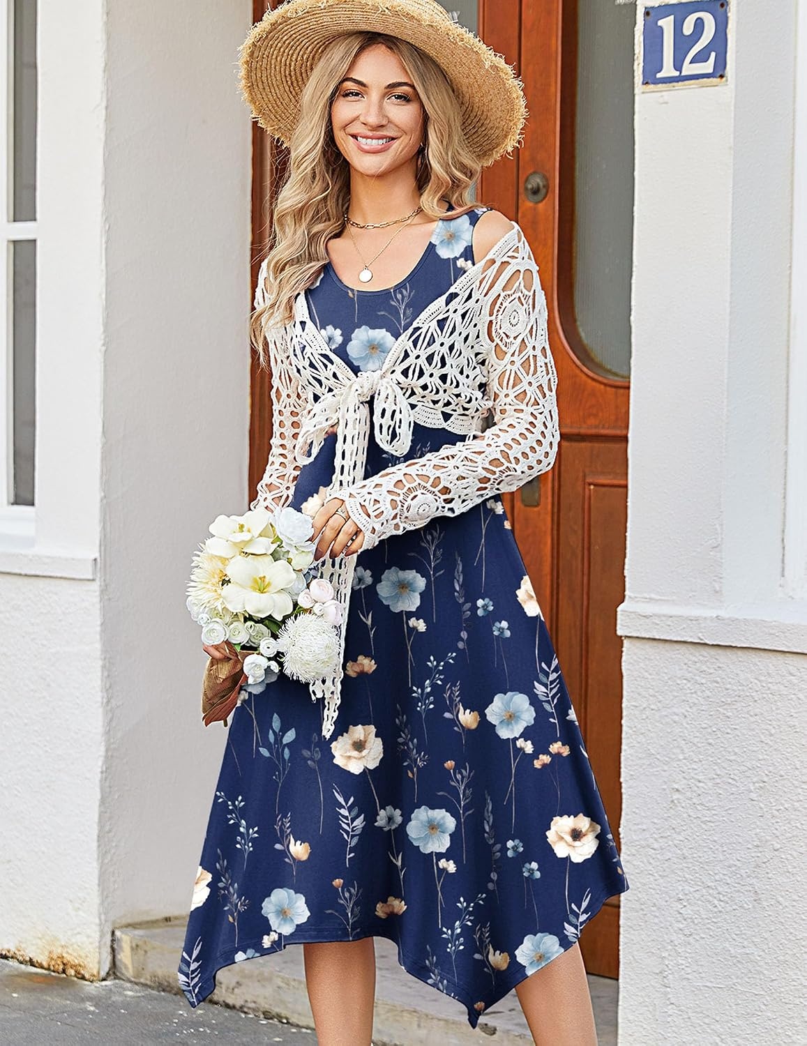 image:imageZeagoo Womens Casual Dress for Summer Tank Dress Loose Flowy Beach Dress with Pockets Hankerchief Flare Midi Sundress 2026Navy Bf318