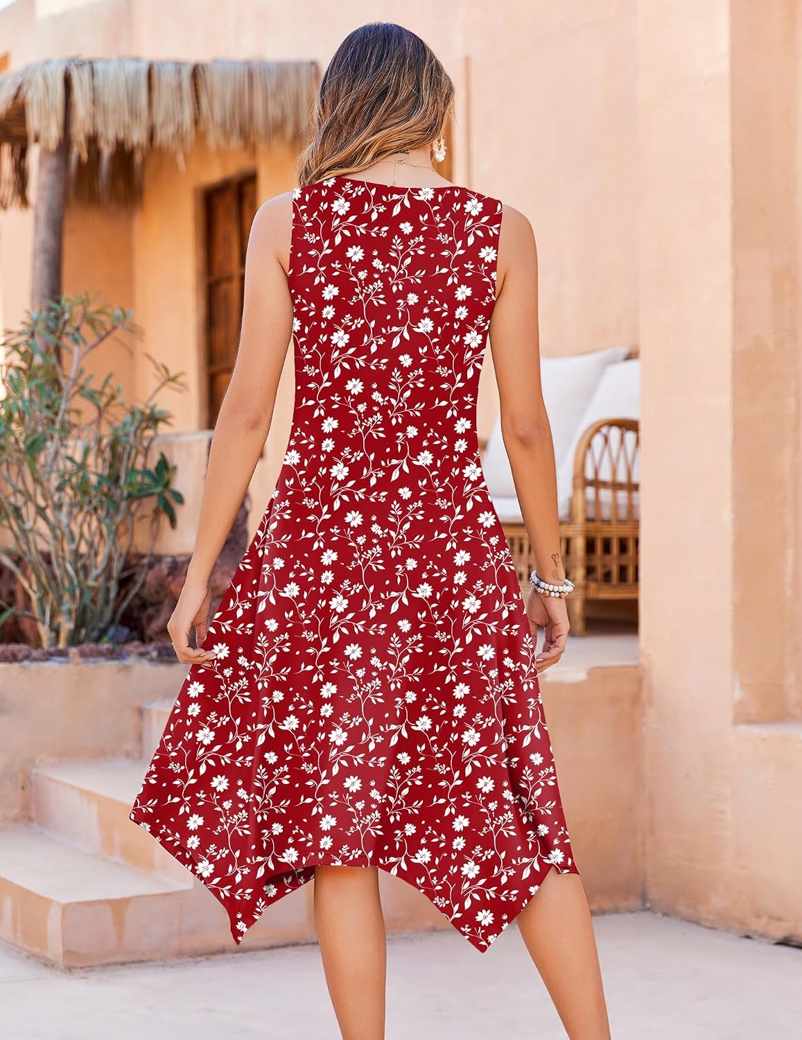 image:imageZeagoo Womens Casual Dress for Summer Tank Dress Loose Flowy Beach Dress with Pockets Hankerchief Flare Midi Sundress 2026Red Xh268