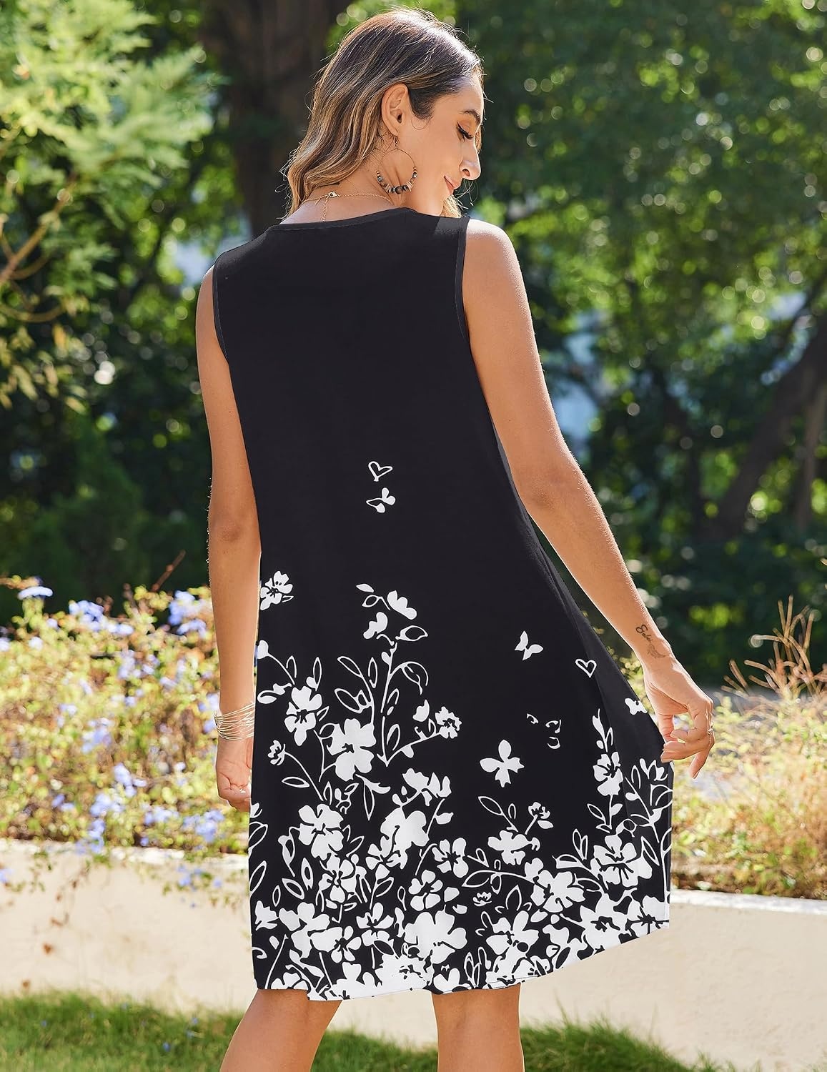 image:imageZeagoo Womens Casual Summer Dresses 2025 Boho Sleeveless Sundresses with Pockets Pleated Beach Floral T Shirt DressesBlackprinted03