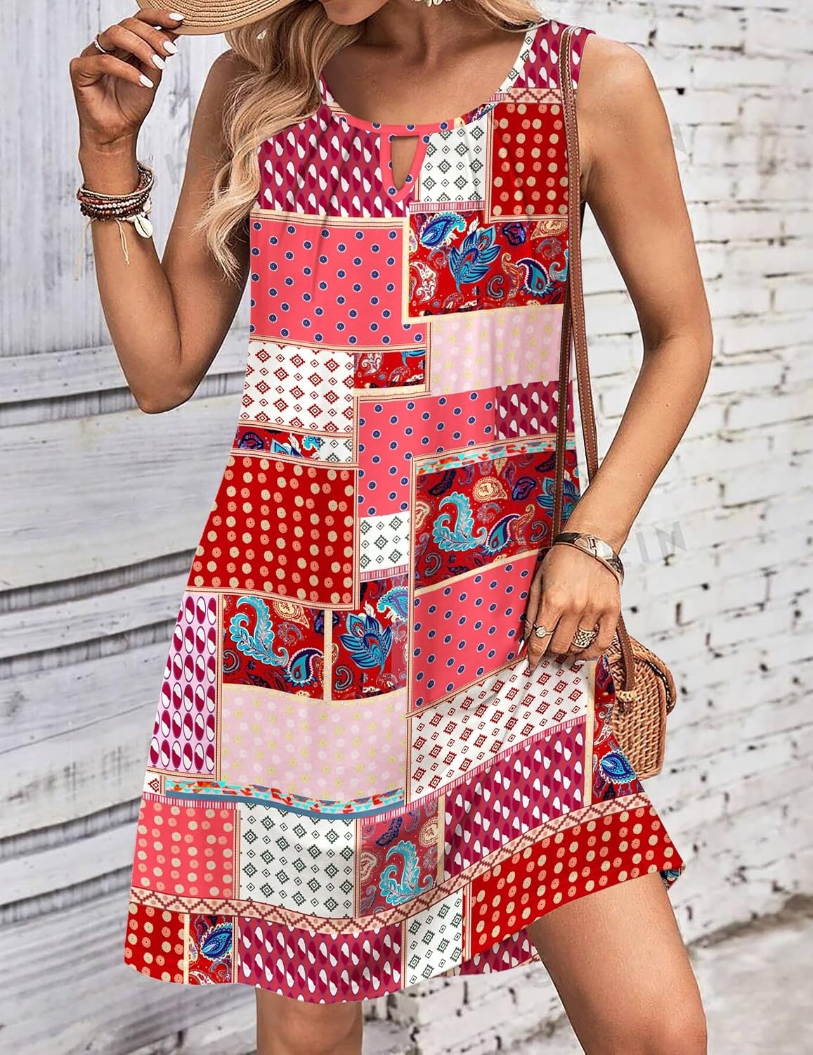 image:imageZeagoo Womens Casual Summer Dresses 2025 Boho Sleeveless Sundresses with Pockets Pleated Beach Floral T Shirt DressesPrinted06