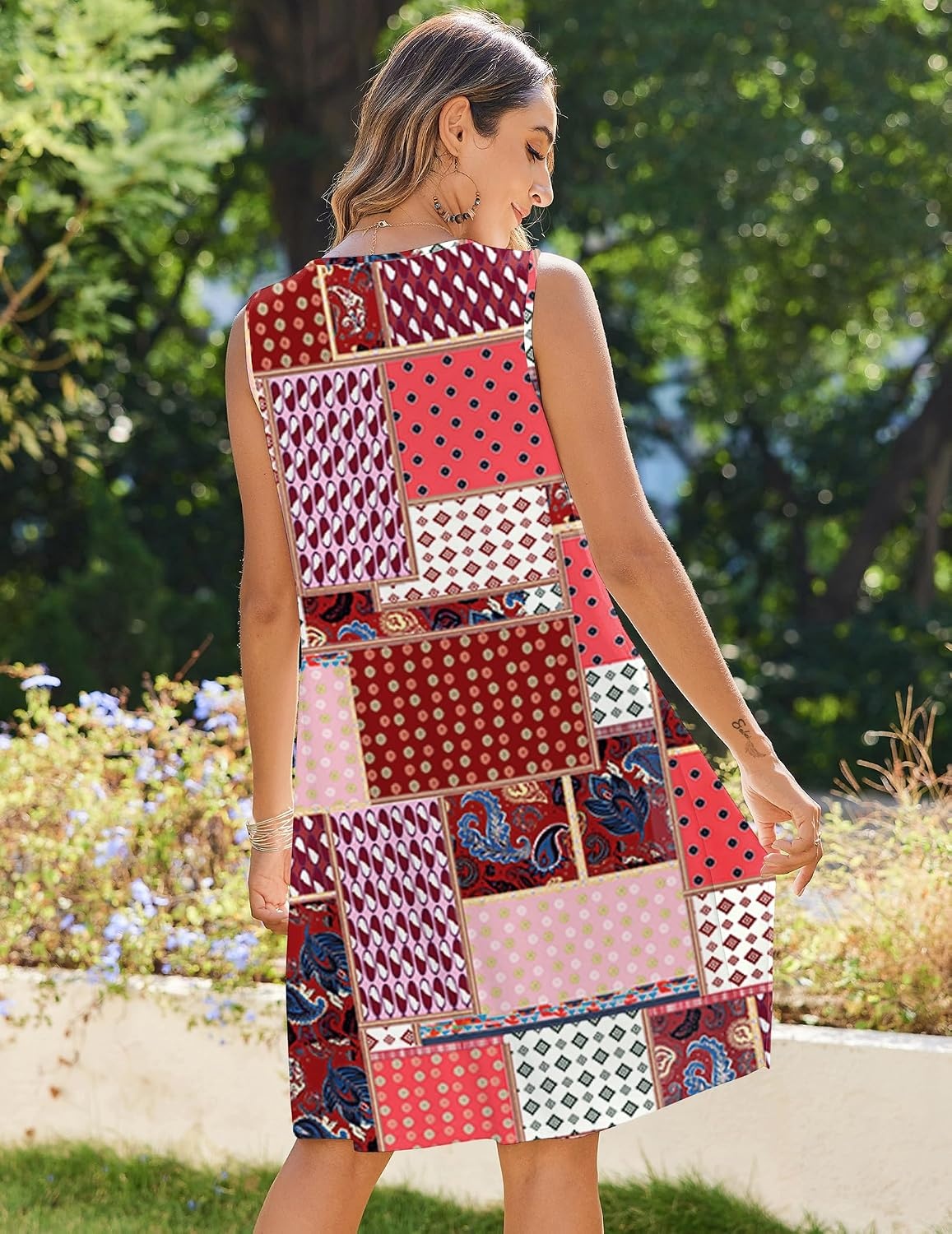 image:imageZeagoo Womens Casual Summer Dresses 2025 Boho Sleeveless Sundresses with Pockets Pleated Beach Floral T Shirt DressesPrinted06