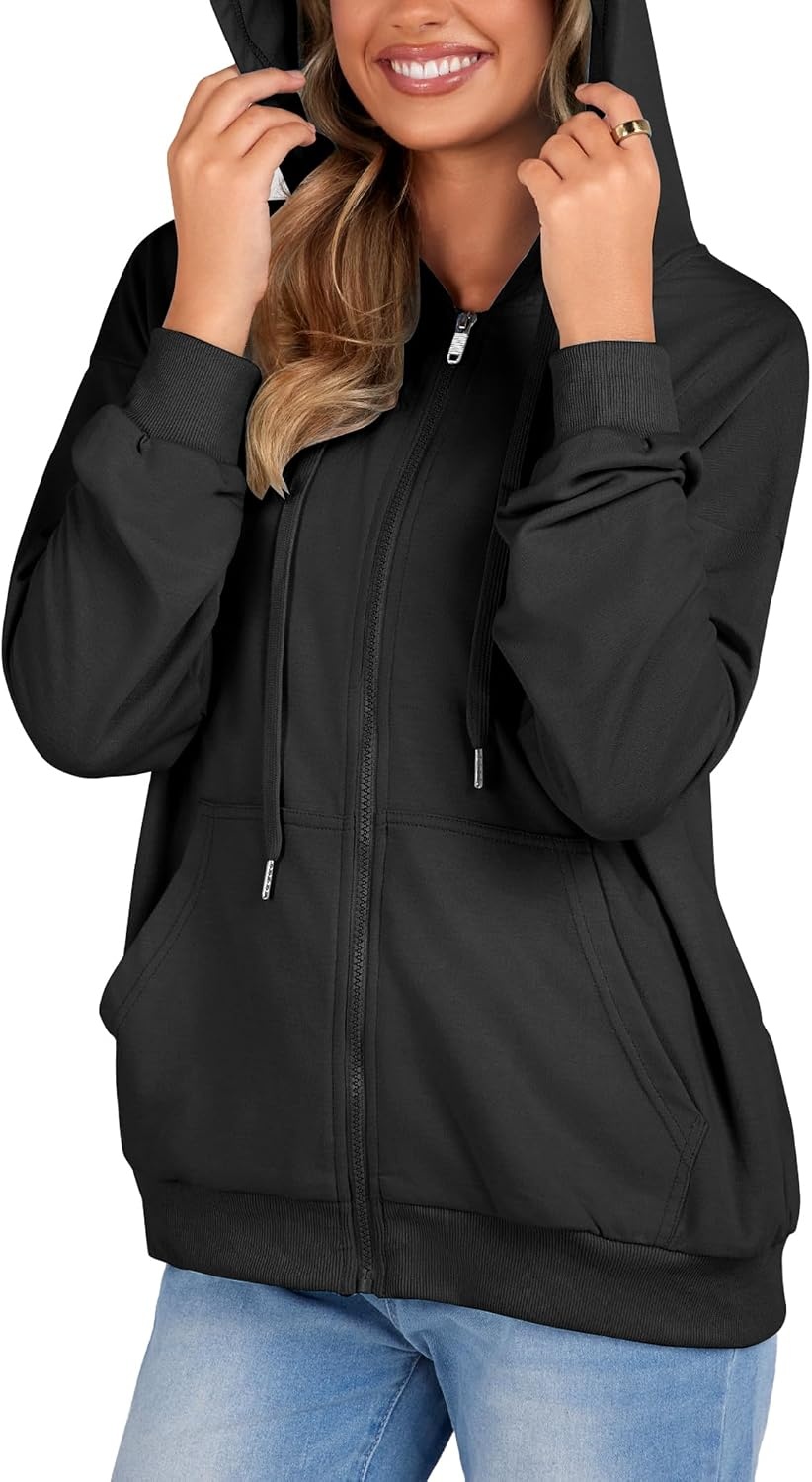 image:imageZeagoo Womens Lightweight Hoodies Full Zip Up Oversized Sweatshirt TrendyBlack