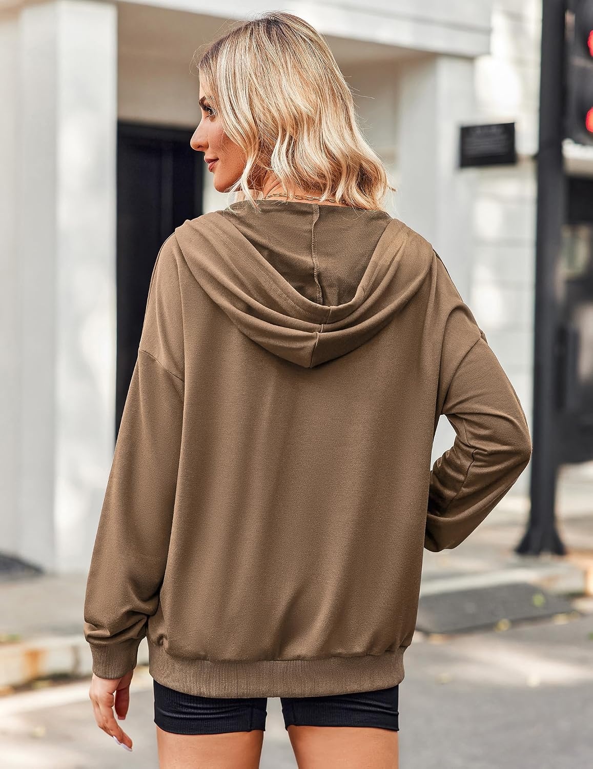 image:imageZeagoo Womens Lightweight Hoodies Full Zip Up Oversized Sweatshirt TrendyBrown