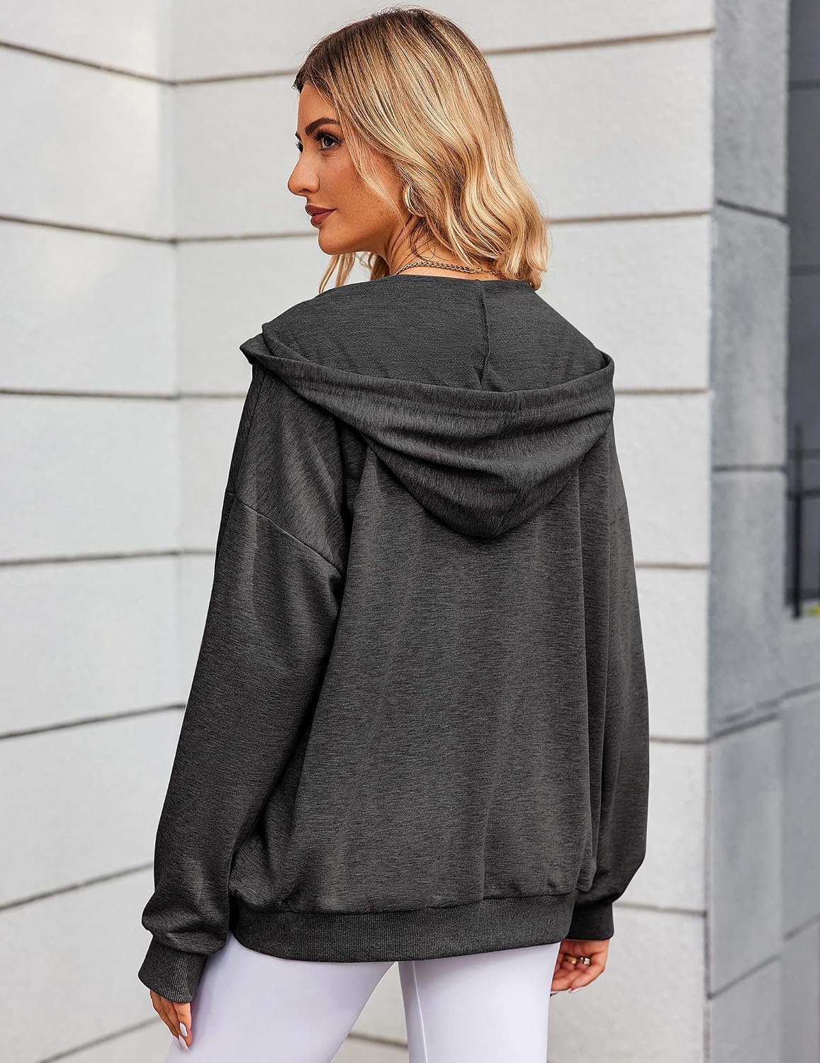 image:imageZeagoo Womens Lightweight Hoodies Full Zip Up Oversized Sweatshirt TrendyDark Grey