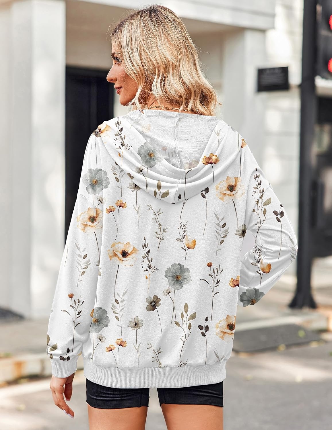 image:imageZeagoo Womens Lightweight Hoodies Full Zip Up Oversized Sweatshirt TrendyFloral Printed