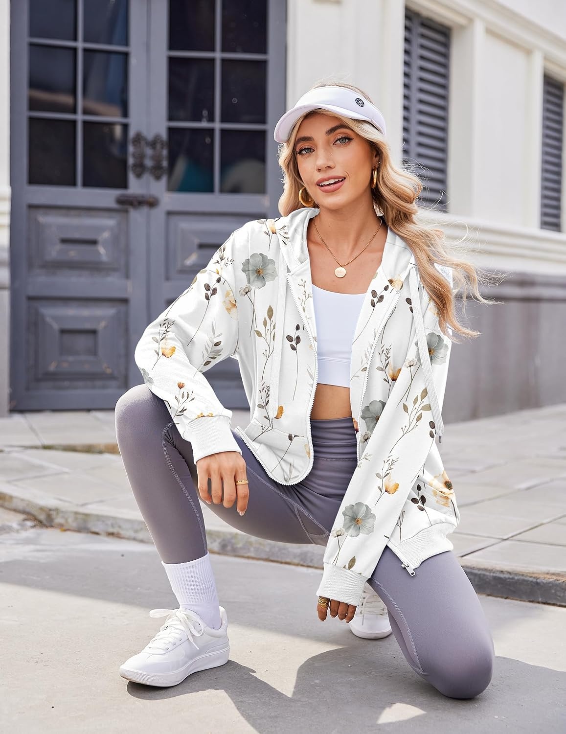 image:imageZeagoo Womens Lightweight Hoodies Full Zip Up Oversized Sweatshirt TrendyFloral Printed
