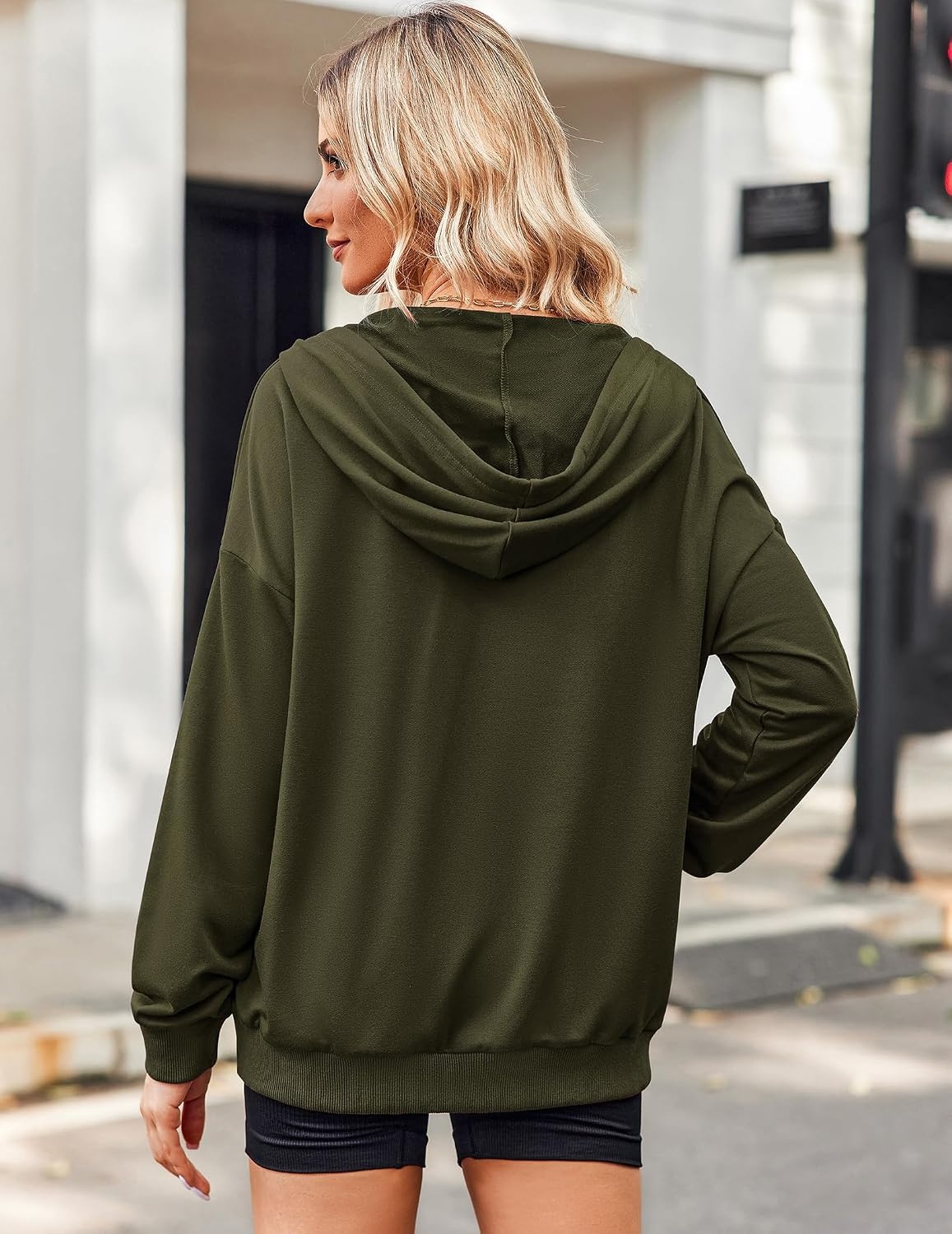 image:imageZeagoo Womens Lightweight Hoodies Full Zip Up Oversized Sweatshirt TrendyGreen