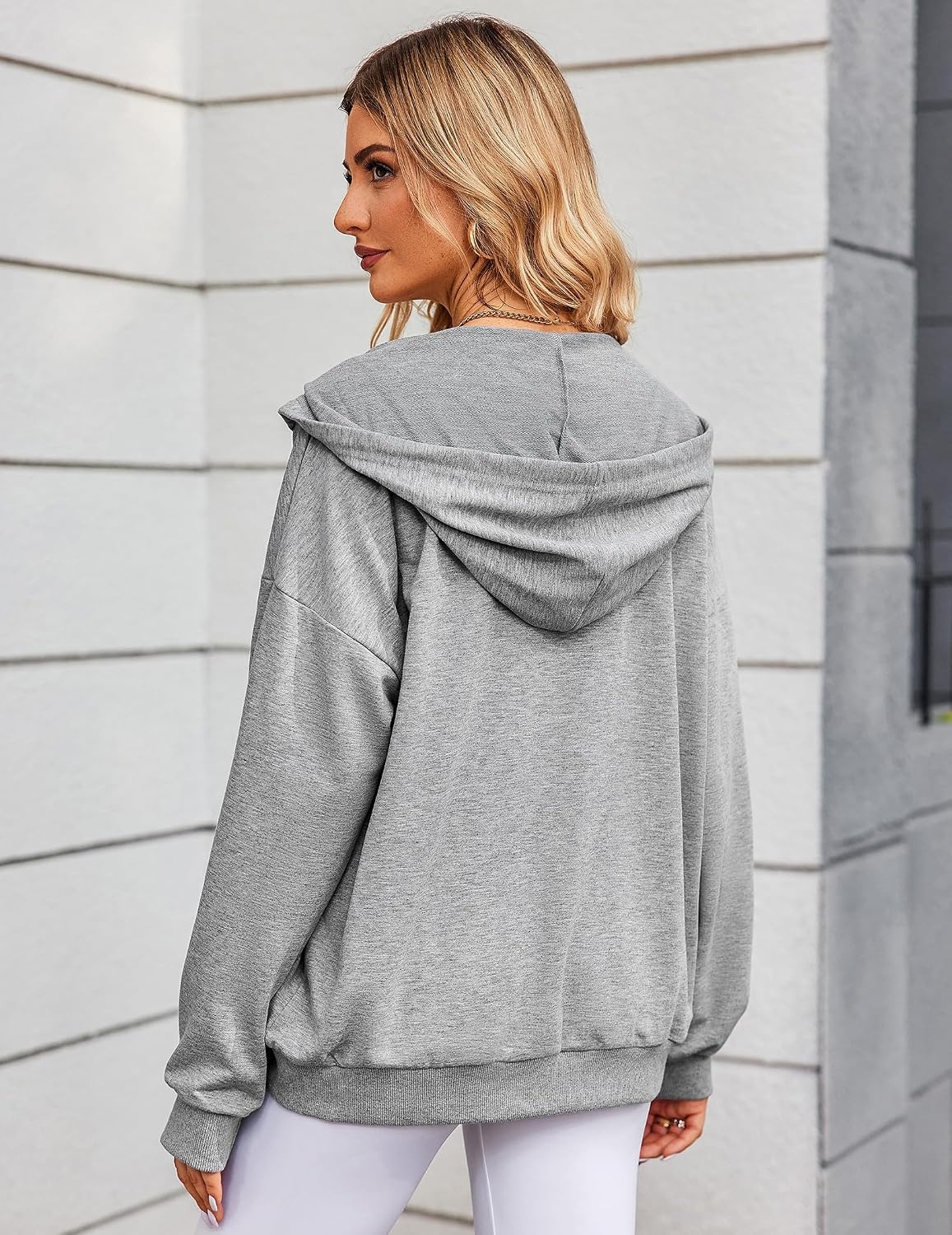 image:imageZeagoo Womens Lightweight Hoodies Full Zip Up Oversized Sweatshirt TrendyLight Grey