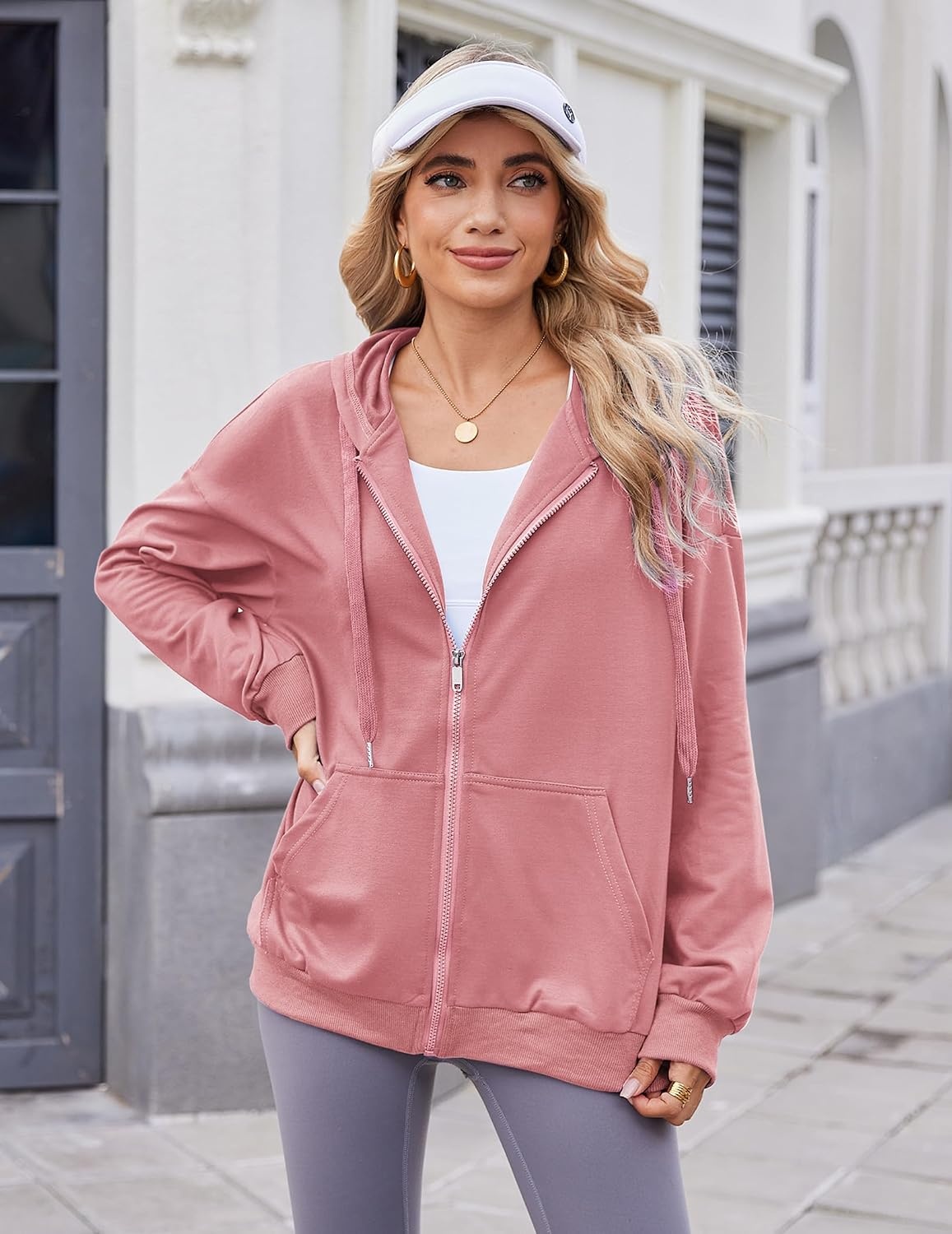 image:imageZeagoo Womens Lightweight Hoodies Full Zip Up Oversized Sweatshirt TrendyPink