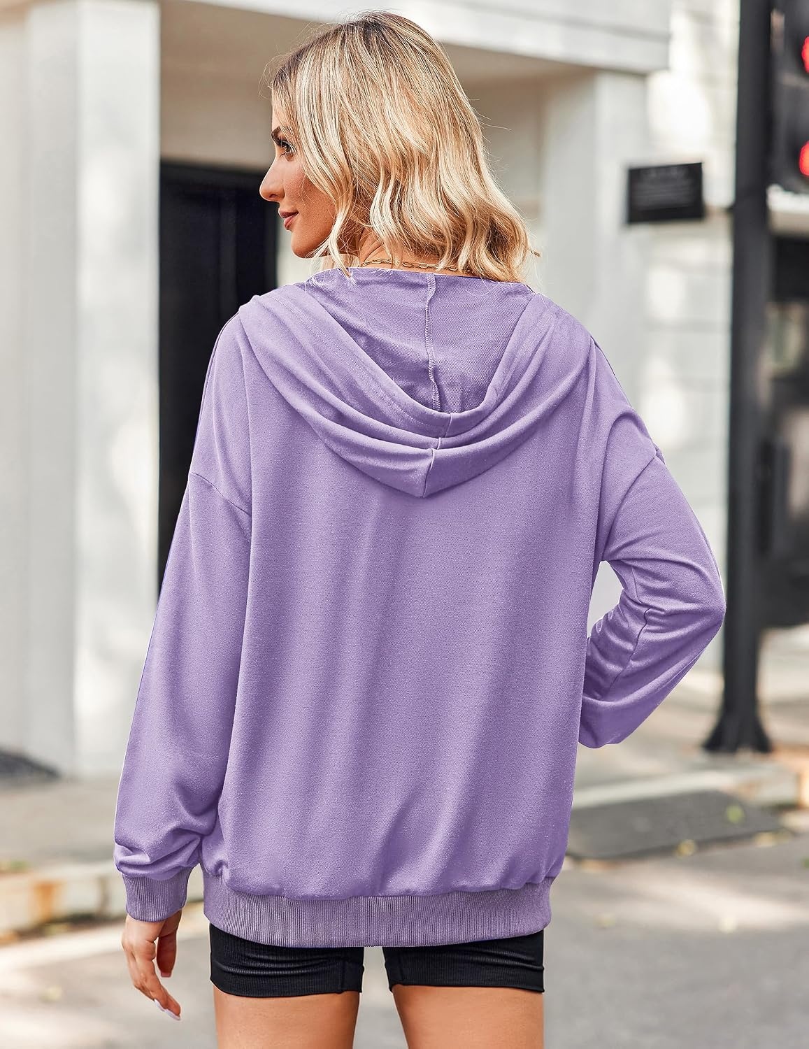 image:imageZeagoo Womens Lightweight Hoodies Full Zip Up Oversized Sweatshirt TrendyPurple