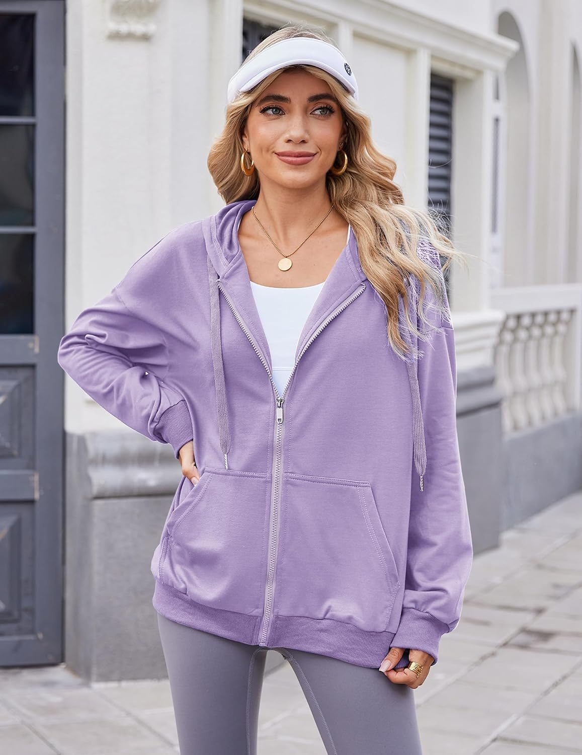image:imageZeagoo Womens Lightweight Hoodies Full Zip Up Oversized Sweatshirt TrendyPurple