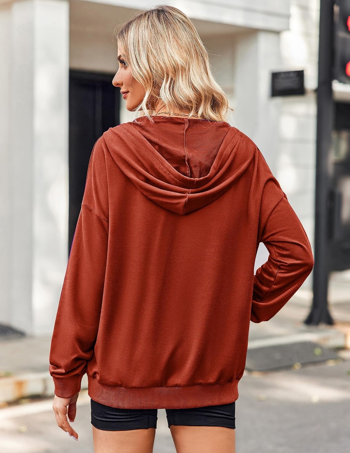 image:imageZeagoo Womens Lightweight Hoodies Full Zip Up Oversized Sweatshirt TrendyRed