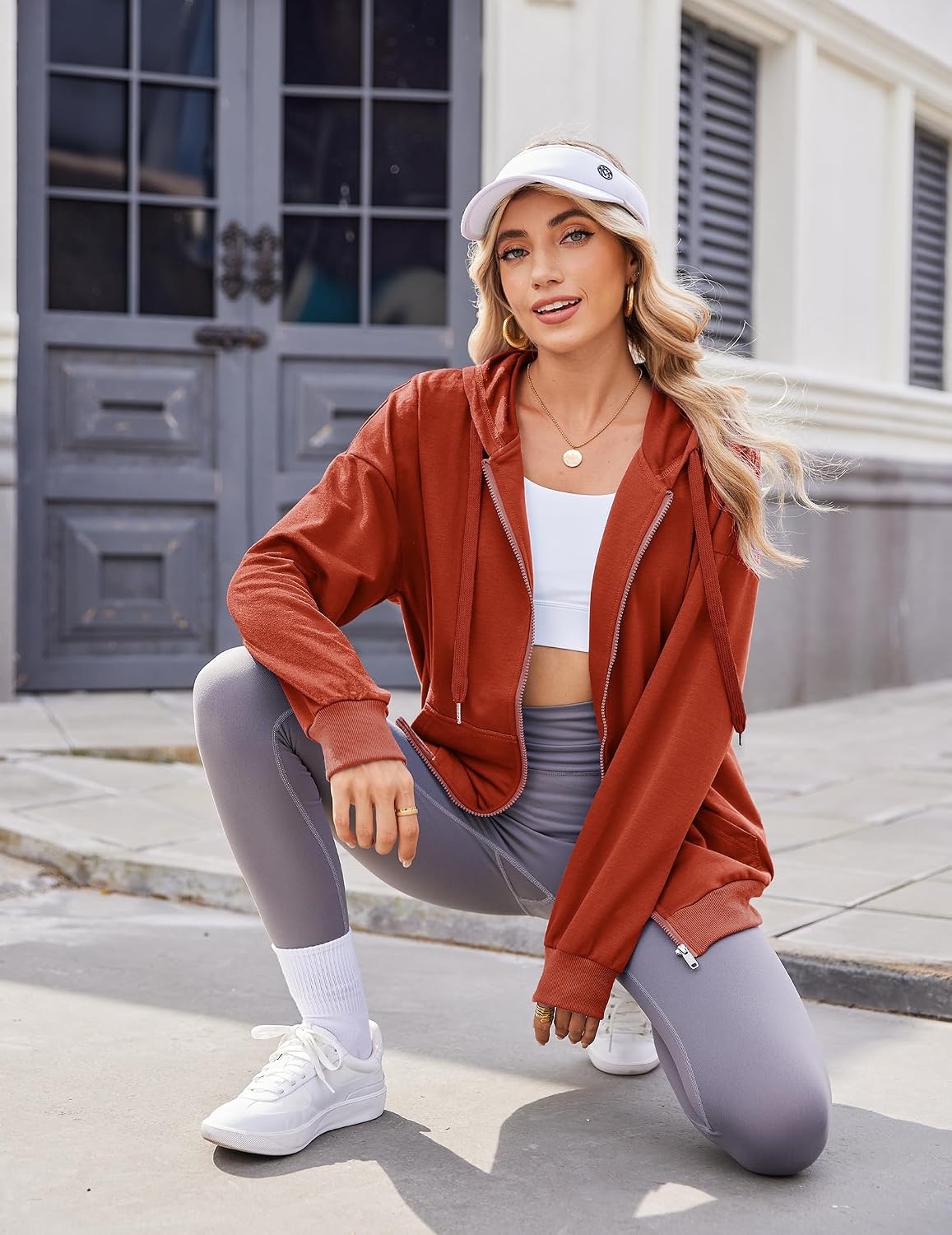 image:imageZeagoo Womens Lightweight Hoodies Full Zip Up Oversized Sweatshirt TrendyRed