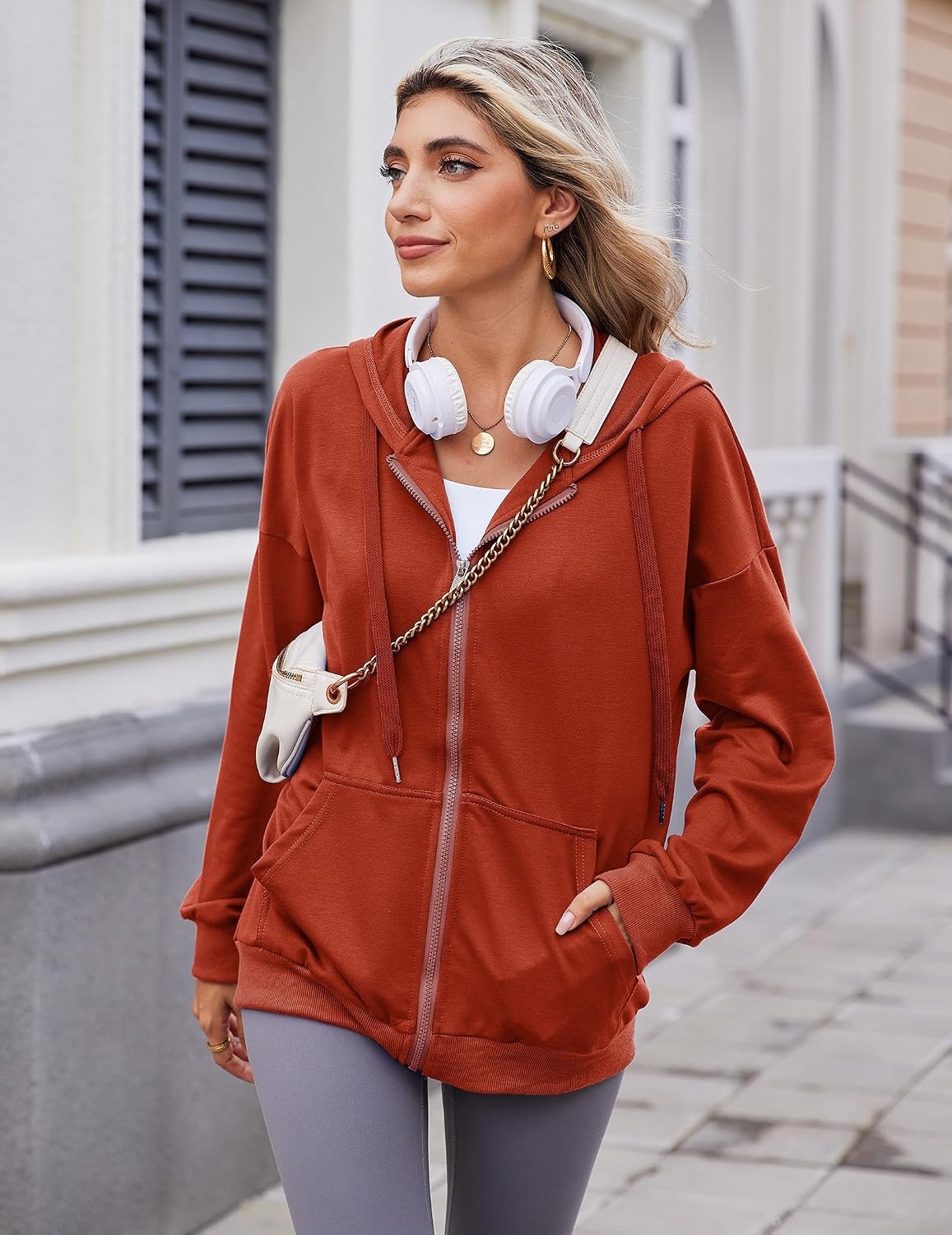 image:imageZeagoo Womens Lightweight Hoodies Full Zip Up Oversized Sweatshirt TrendyRed
