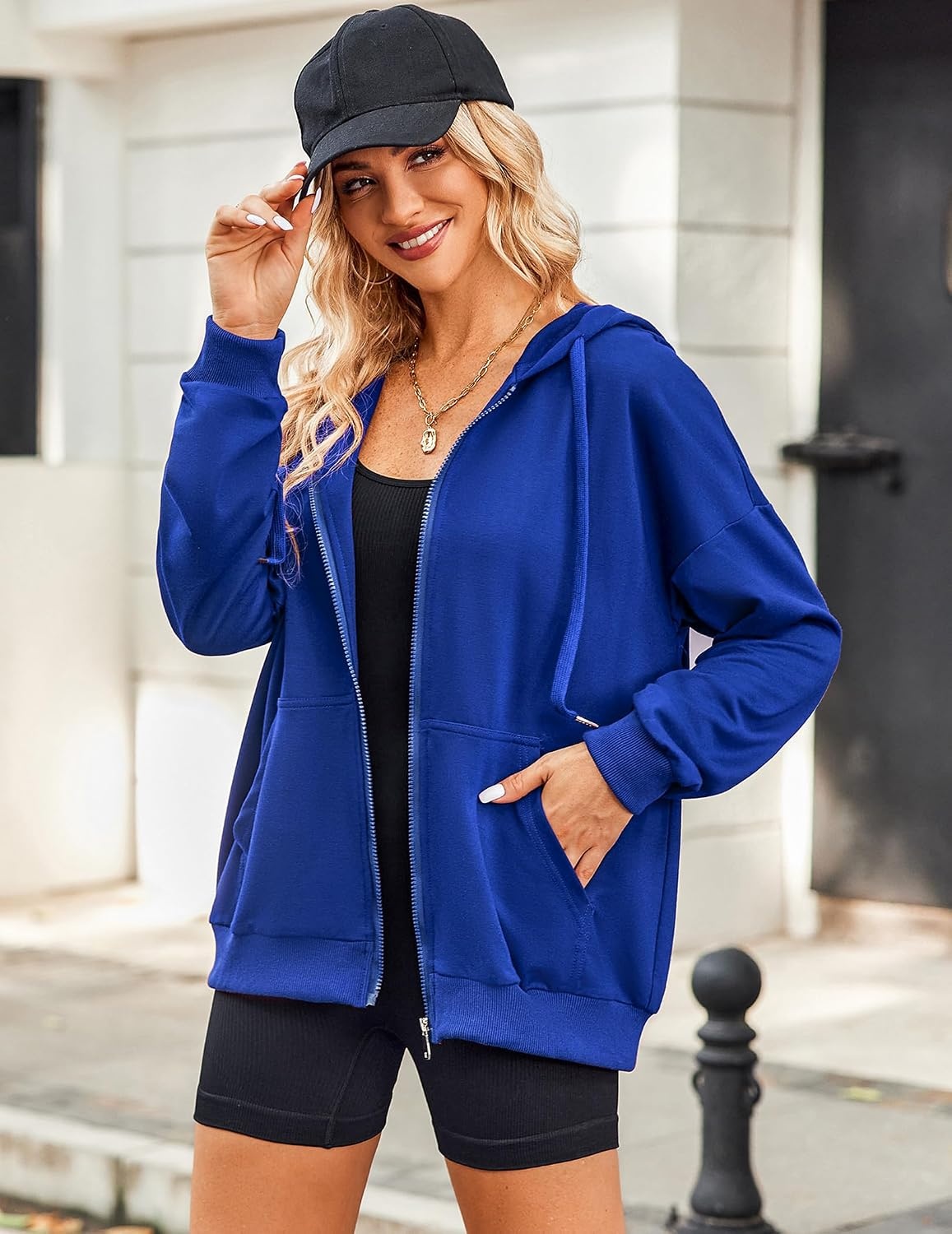 image:imageZeagoo Womens Lightweight Hoodies Full Zip Up Oversized Sweatshirt TrendyRoyal Blue