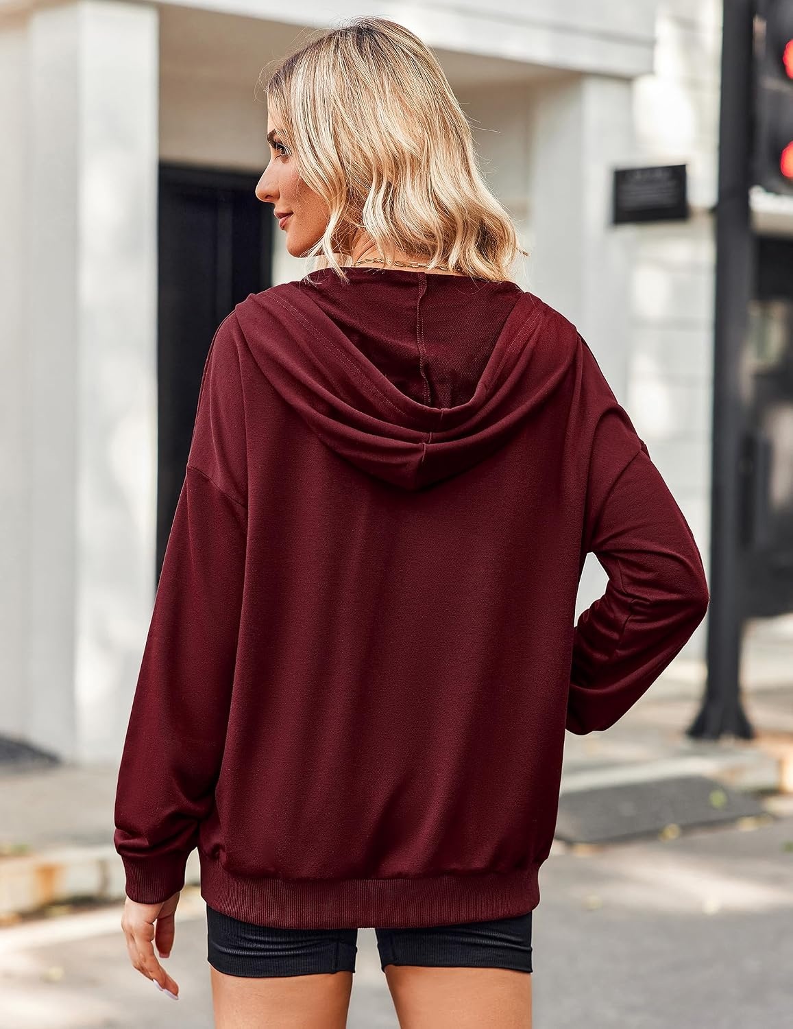 image:imageZeagoo Womens Lightweight Hoodies Full Zip Up Oversized Sweatshirt TrendyWine Red