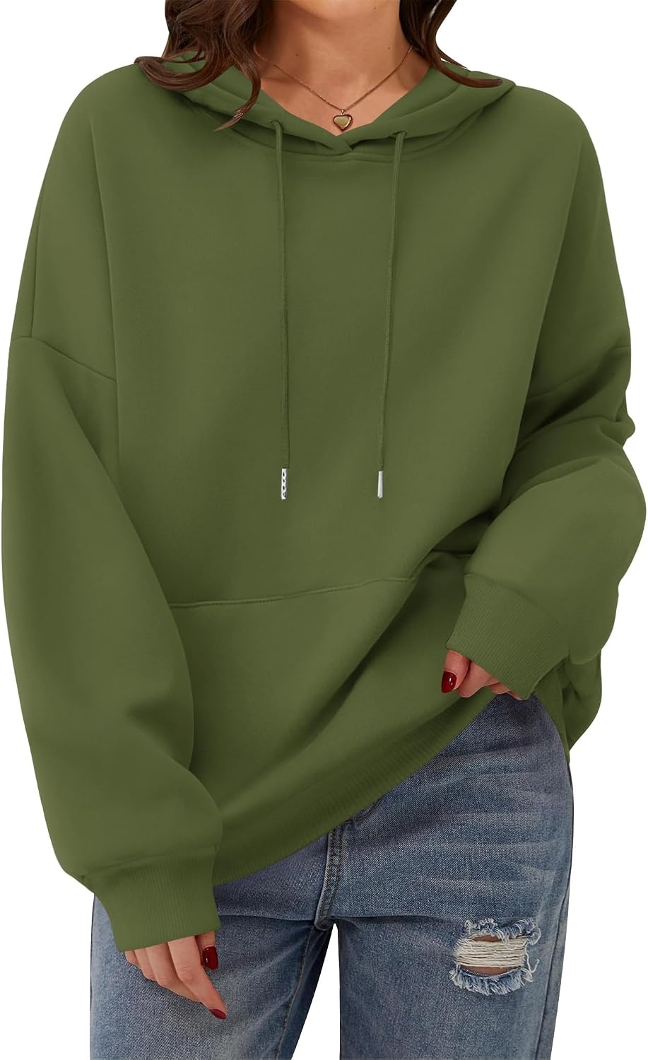image:imageZeagoo Womens Oversized Hoodies 2025 Fleece Sweatshirts Long Sleeve Pullover with Pocket Fall Winter Outfits ClothesArmy Green