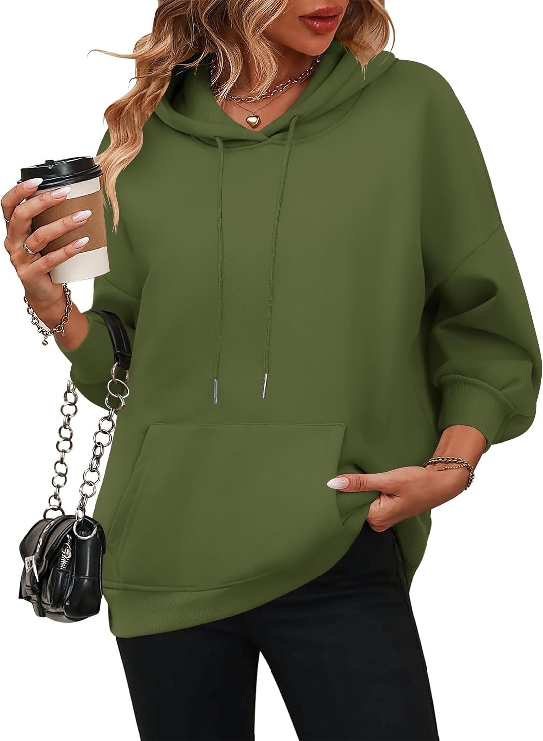 image:imageZeagoo Womens Oversized Hoodies 2025 Fleece Sweatshirts Long Sleeve Pullover with Pocket Fall Winter Outfits ClothesArmy Green