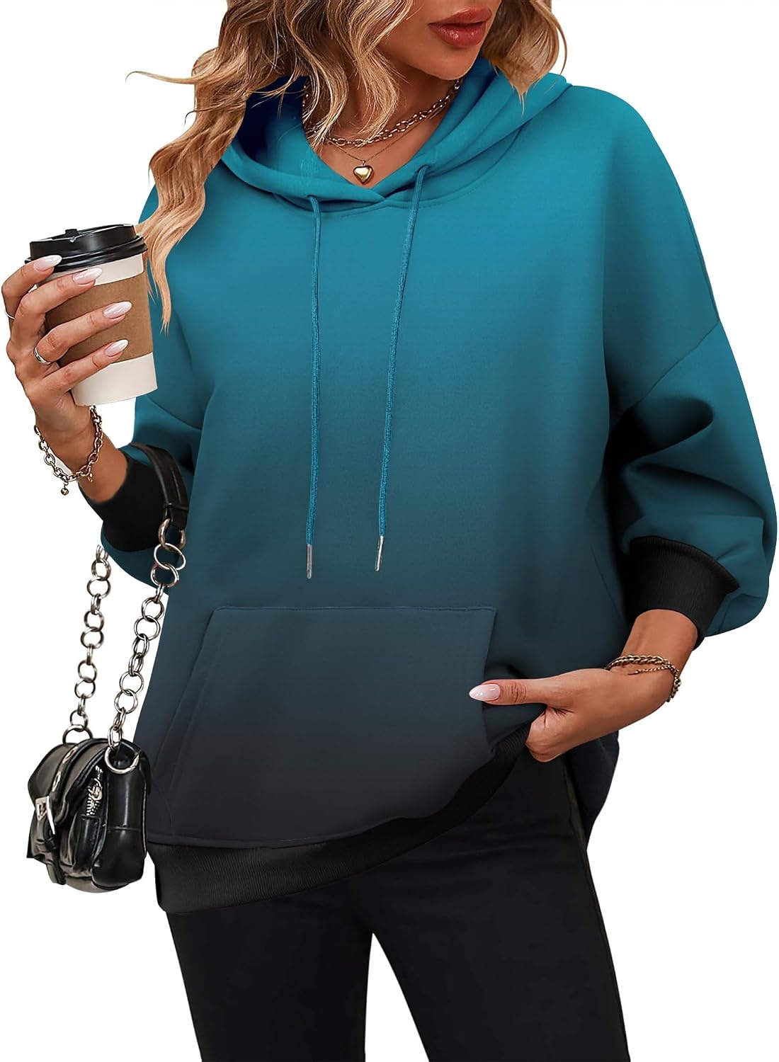 image:imageZeagoo Womens Oversized Hoodies 2025 Fleece Sweatshirts Long Sleeve Pullover with Pocket Fall Winter Outfits ClothesBlue Gradient
