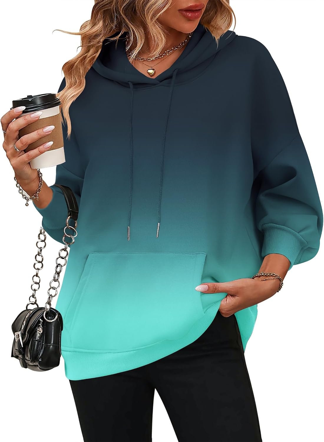 image:imageZeagoo Womens Oversized Hoodies 2025 Fleece Sweatshirts Long Sleeve Pullover with Pocket Fall Winter Outfits ClothesBlue Gradient 2