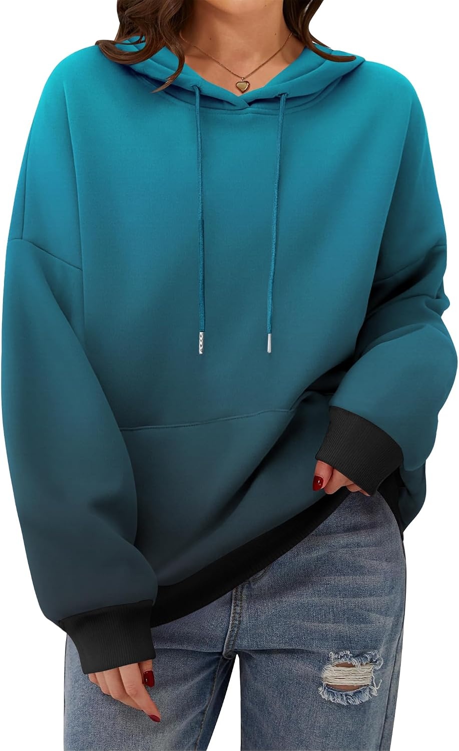 image:imageZeagoo Womens Oversized Hoodies 2025 Fleece Sweatshirts Long Sleeve Pullover with Pocket Fall Winter Outfits ClothesBlue Gradient
