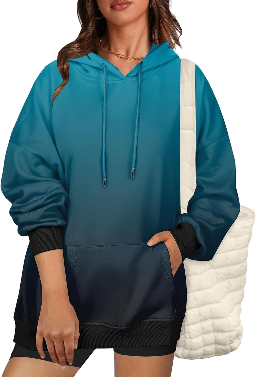 image:imageZeagoo Womens Oversized Hoodies 2025 Fleece Sweatshirts Long Sleeve Pullover with Pocket Fall Winter Outfits ClothesBlue Gradient